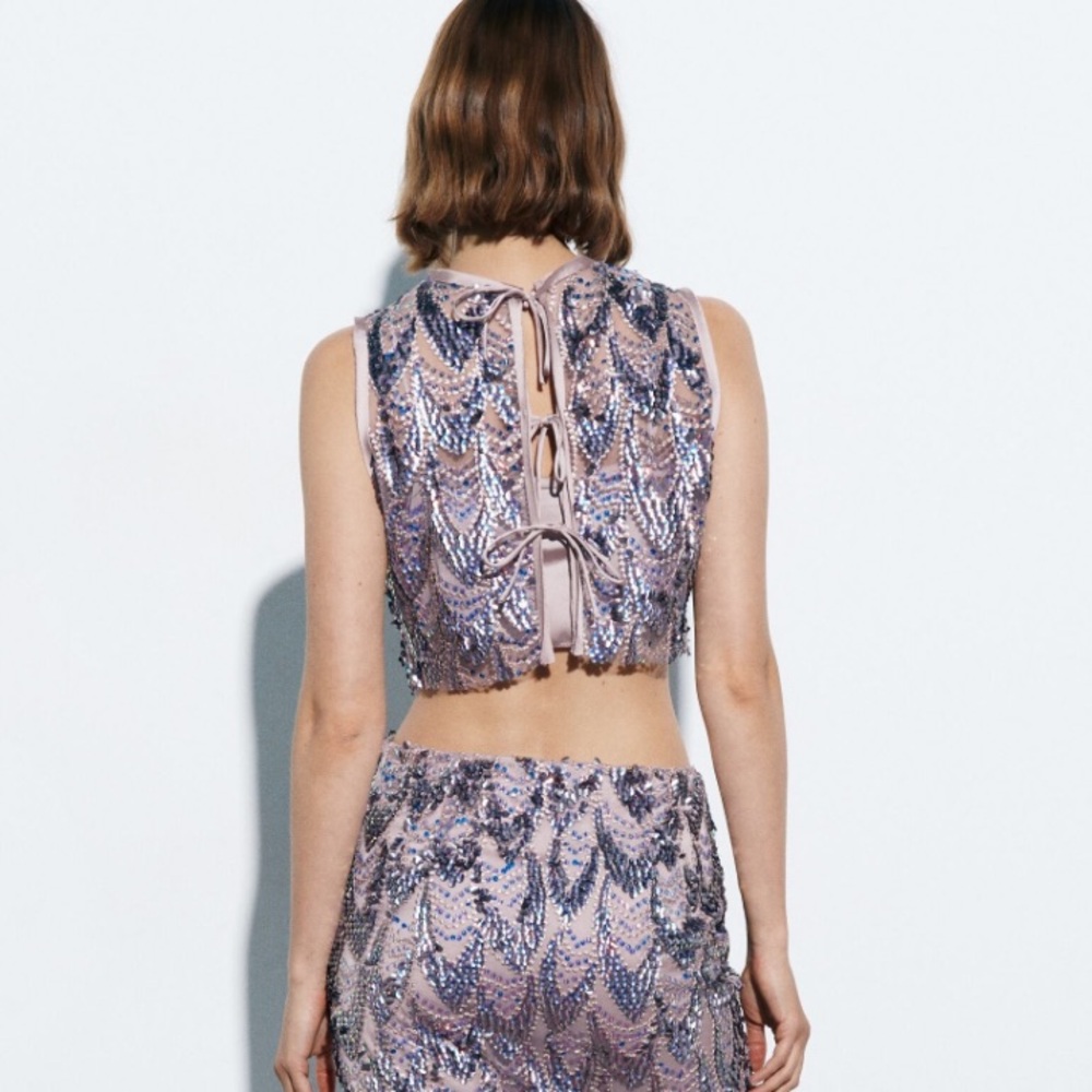 Zara Purple Sequin Crop Top